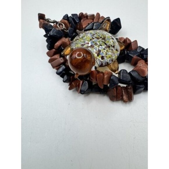 Golden And Black Rain Stone Necklace And Tortoise Murano Art Pendant Pretty - Picture 8 of 9